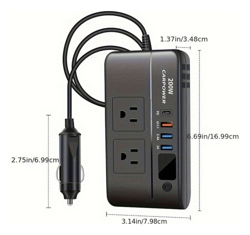 Inversor De Corriente Para Coche De 200w Con Pantalla Led