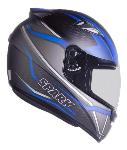 Capacete Moto Fechado Ebf New Spark Ilusion Preto Fosco Full Cor Azul Tamanho do capacete 56