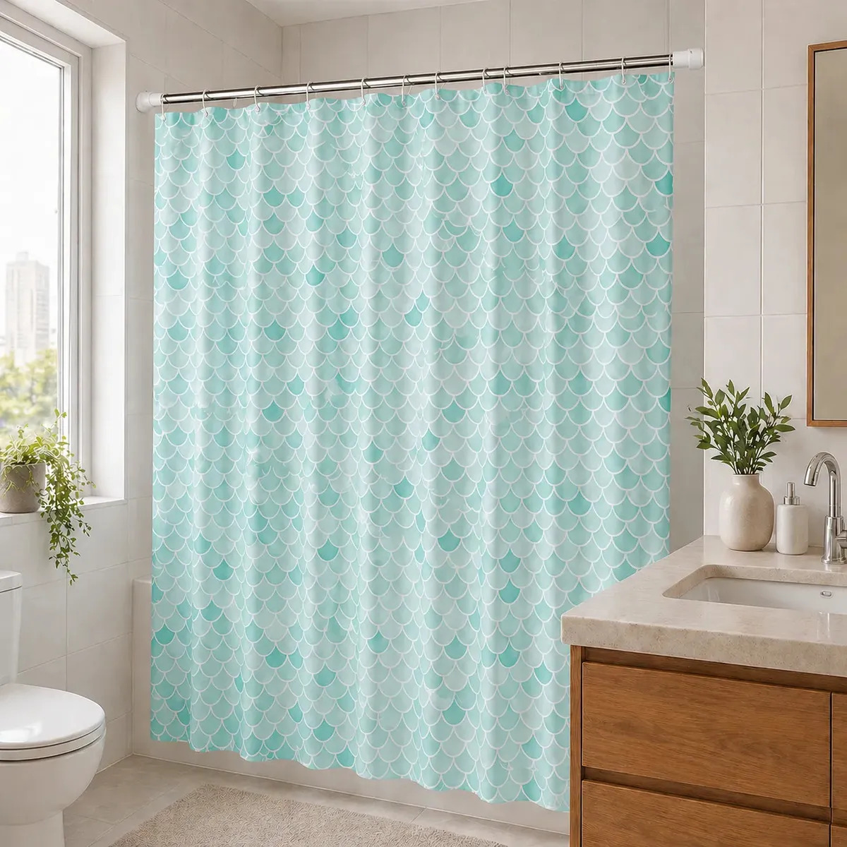 Cortina Box Vinil Antimofo Impermeável Estampada 1,35m X 2m Verde
