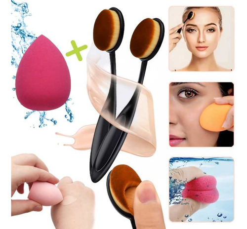 Combo Aplicador Esponja Gota+ Brocha Oval Make Up Maquillaje