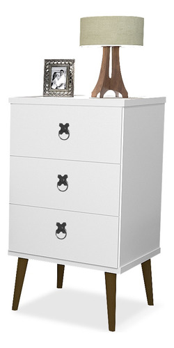 Mesa De Cabeceira Para Quarto Retrô 3 Gavetas Organiza Madri