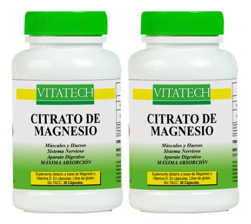 Citrato De Magnesio X 30 Cápsulas Vitatech - 2 Unidades Sabor Sin Sabor