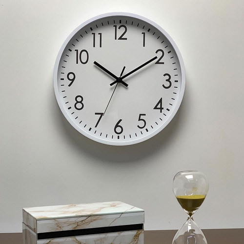Relógio De Parede Cozinha Sala Escritório Branco 25cm