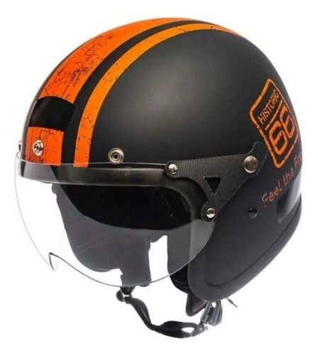 Capacete Retro Harley Kraft Old School Historic 66 Preto Cor Preto Historic 66 Tamanho do capacete 58