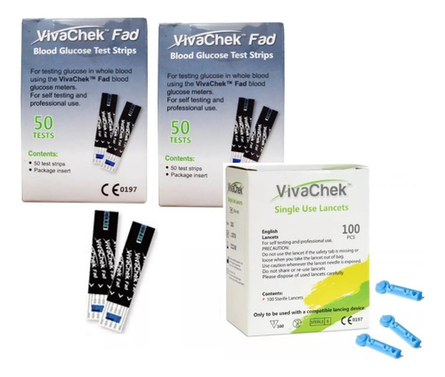 100 Tiras Reactivas Cintas Viva Chek Fad + 100 Lan Vivachek 