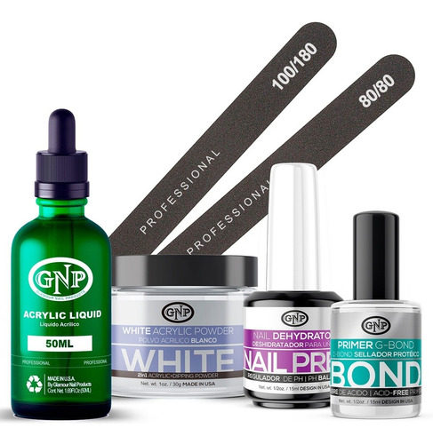 Kit Uñas Acrílicas Gnp Polvo 30gr Y Monomero De 50ml, Bond