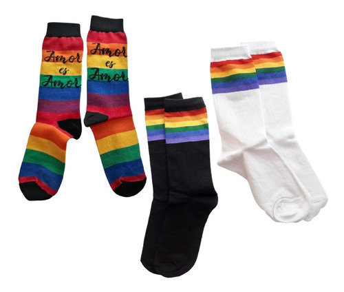 Pack X 3 Pares De Medias: 1 Amor Es Amor + 2 Arco Iris Lgbt