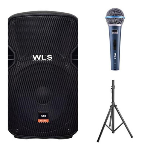 Caixa Acústica Wls S10 Ativa + Microfone M58a + Pedestal