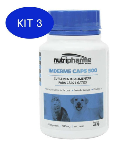 Kit 3 Suplemento Imderme Caps 500 Nutripharme 45 Cápsulas