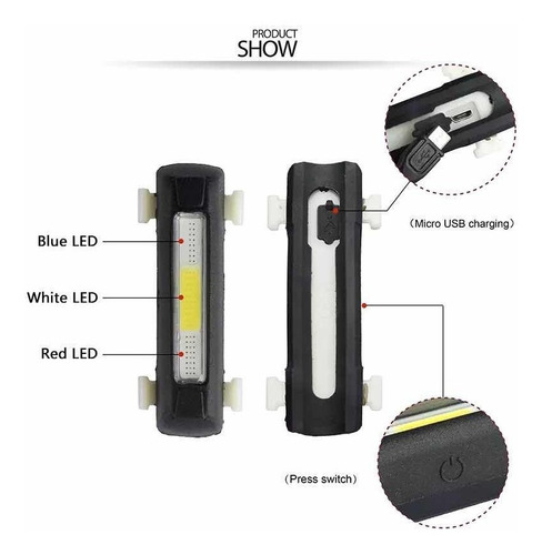 Luz Recargable Bicicleta 3 Colores En 1 Tipo Sirena Policia
