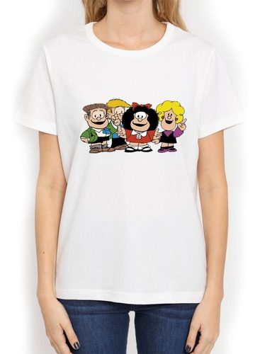 Remera Blanca Mafalda Amigos Hombre Mujer Niños Premium