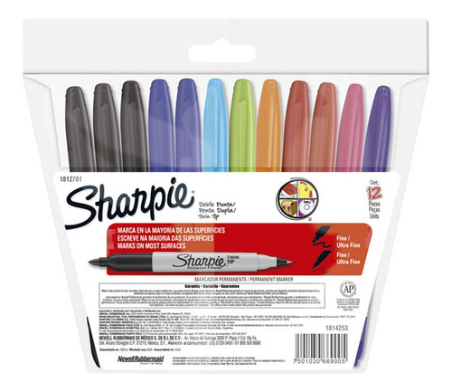 Marcador Permanente Sharpie Fino Colores Paq 12 Pzs