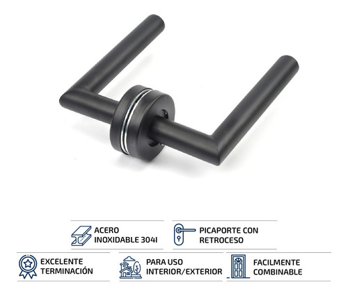 Imagen 2 de 6 de Manija Doble Balancin Picaporte Acero Inox Negro Retroceso