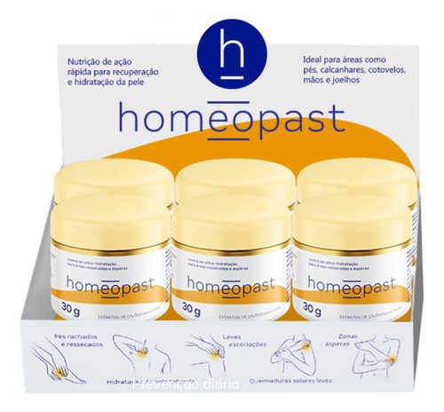 Homeopast Ultra Hidratação 30g C/ 6 Potes Pés Rachados Fragrância Neutra