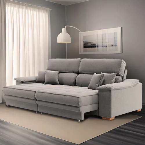 comprar Sofá 3 Lugares Retrátil E Reclinável Leonard Linho Cinza