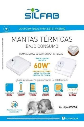 Imagen 3 de 7 de Manta Termica Electrica Silfab Calienta Cama 1plza 3 Niveles