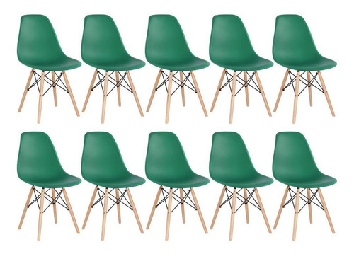 10 Cadeiras Charles Eames Wood Cozinha Eiffel Dsw Cores Cor da estrutura da cadeira Verde-escuro