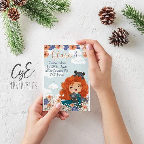 Mini Kit Imprimible Princesa Merida Acuarela + Inv Digital