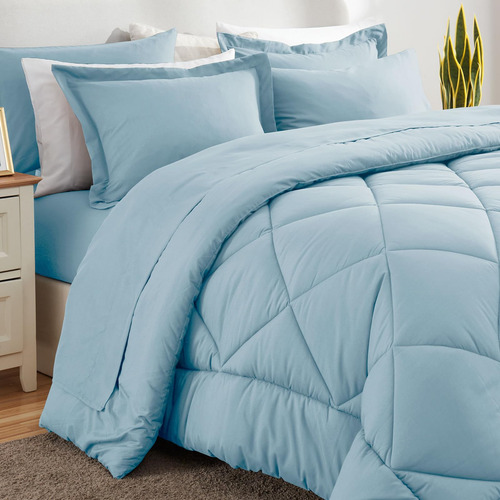 Juego De Edredón Cozylux Queen, Color Azul Claro, 7 Piezas,