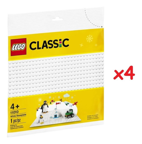 Kit Com 4 Placas Base Lego Branca - Lego Classic