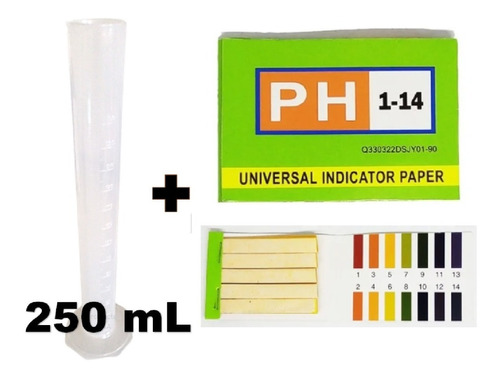 Probeta Plástico 250ml + 100 Tiras Medir Ph