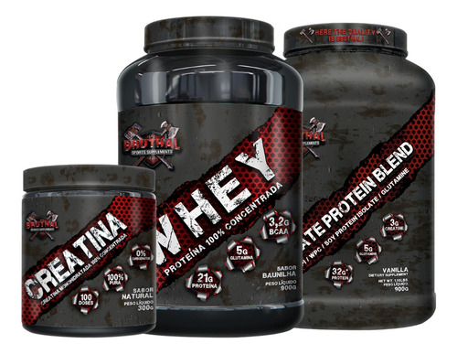 Combo Bruthal Sports Whey + Isolate + Creatina Pura Sabor Baunilha