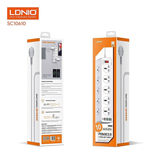 Toma Corriente Ldnio Sc10610 Carga Rápida 10socket 5usb 1c