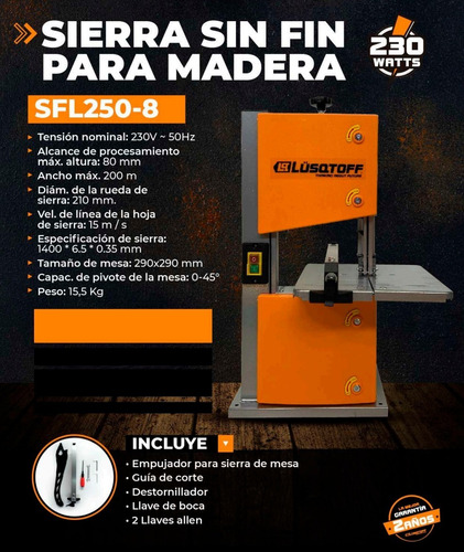 Imagen 2 de 7 de Sierra Sin Fin De Banco 220mm 230w Lusqtoff