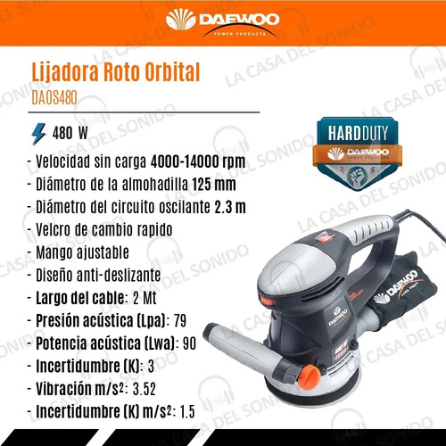 Lijadora Roto Orbital Daewoo 450w 125 Mm Velocidad Variable | Envío gratis