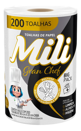 Toalha De Papel Mili Gran Chef Multiuso Rende+ Rolo Com 200