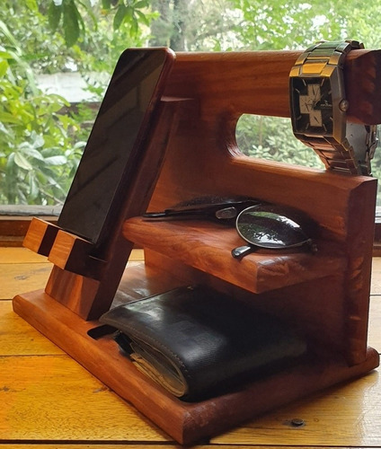 Organizador Celular Billetera Reloj, En Madera