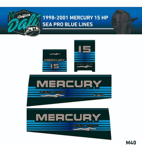 Calcos Outboards Mercury 15 Hp 1998 -2001 Blue Lines M 40