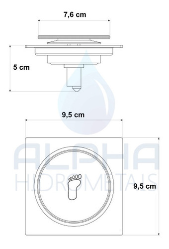 Ralo Inteligente Click Para Banheiro Quadrado 10x10 Cm Inox