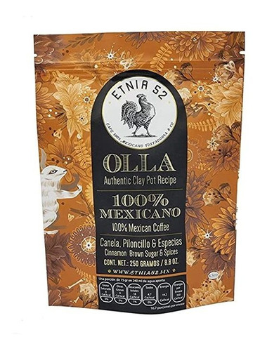 Etnia 52  Café De Olla, 100% Mexican Ground Coffee, 250 Gra