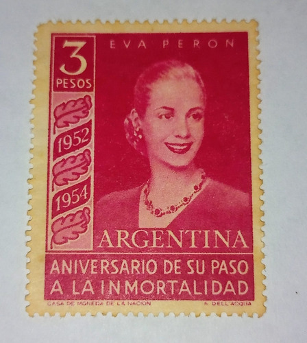 Estampilla Argentina Eva Peron 3 Pesos 1954