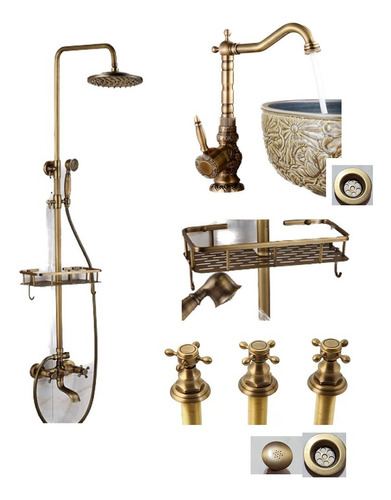 Set De Baño Bronce Con Ducha , Griferia Labrada Y Bidet