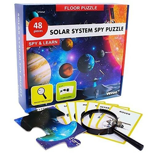 Sistema Solar Espía Puzzle Con Tarjetas Flash Y Lupa Pw19j