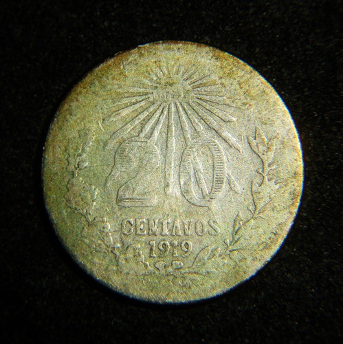 Moneda 20 Centavos 1919 Resplandor Ley 800 Plata Fecha Clave