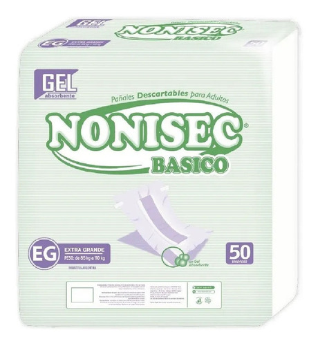 50 Pañales Adultos Nonisec Básico Rectos Extra Grande Xg Eg