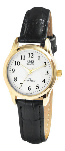 Reloj Q&q Qyq C169j104y Casual Cuero Mujer Dama + Estuche Color De La Correa Negro