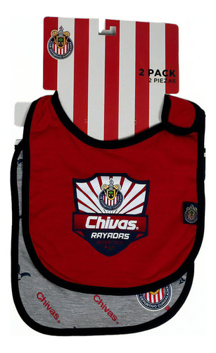 Set 2 Baberos Chivas Rayadas Guadalajara Bebés Bbg645715 Color Rojo-Gris