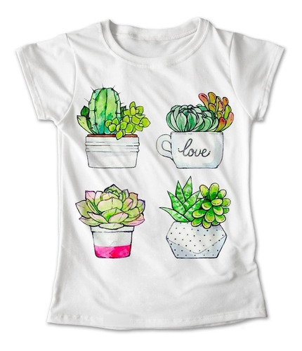 Imagen 1 de 8 de Blusa Plantas Colores Playera Estampado Cactus Love 036