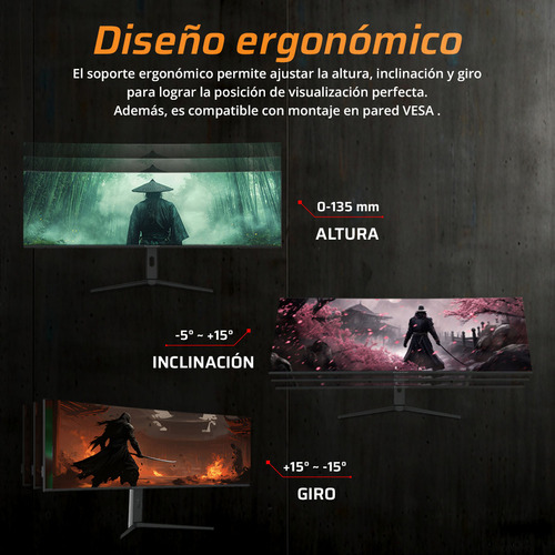 Monitor Gamer Curvo 49 Exorvit Earth Mzx49c 144 Hz 1ms R3800 Color Negro Balam Rush