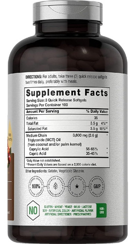 Imagen 2 de 5 de Aceite Keto Mct 3600 Mg Horbäach 300 Capsulas Blandas
