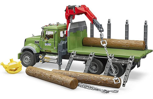 Camión De Madera Mack Granite Con Grúa De Carga Y 3 Troncos.