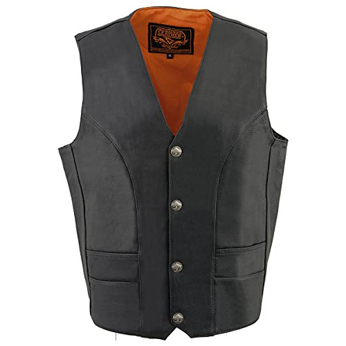 Chaleco De Motociclista V-cuello De Cuero Negro Hombres...