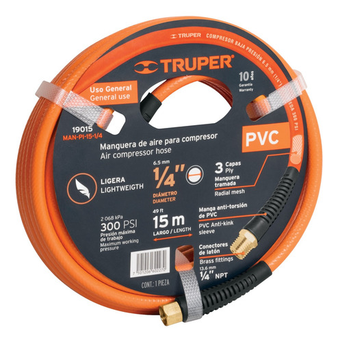 Manguera De Pvc Para Compresor 15mts X 1/4, Man-pi-15-1/4