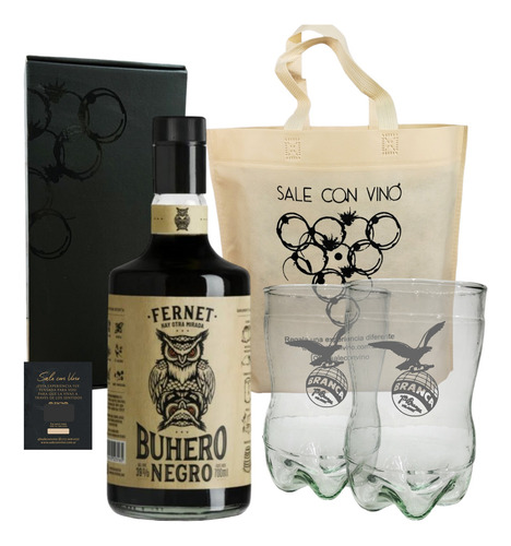Box Regalo Fernet Buhero + 2 Vasos Ferneteros Personalizados Transparente