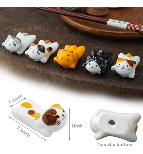Juego De 5 Palillos De Gato, Porcelana, Estilo Japonés...