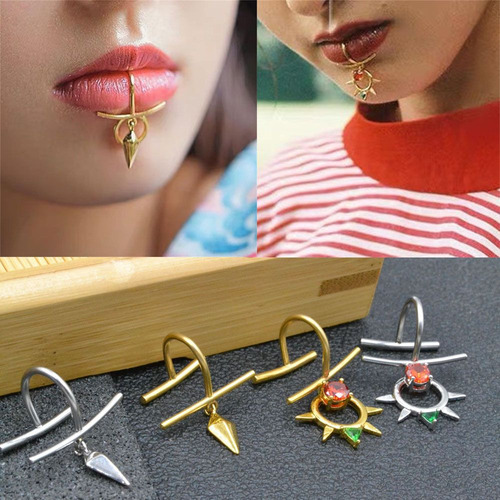 Anillo Para Labios Falso, Piercing De Labret Falso, Sin Pier